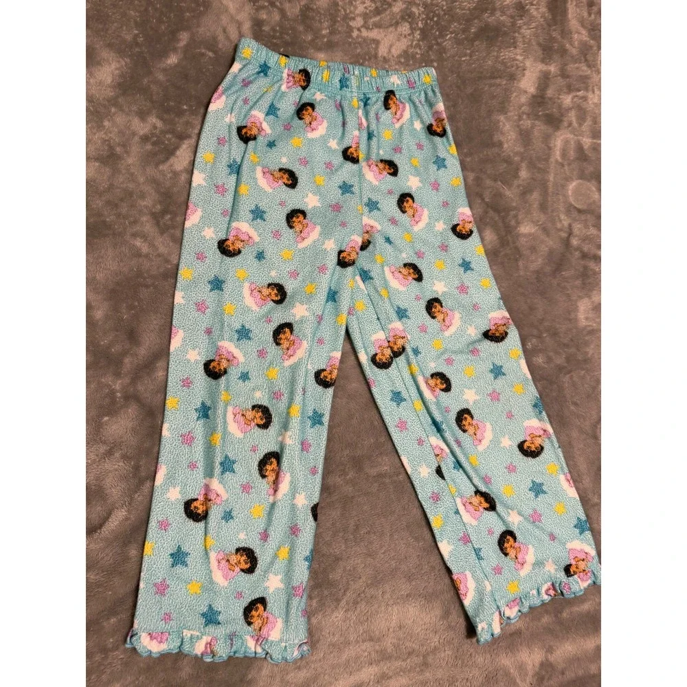 Nickelodeon Dora the Explorer Girls Pajama Set Blue Fleece Stars Ruffle Size 6